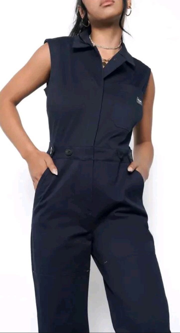 Wildfang Womens size XS Essential Coverall Jumpsuit navy high waisted sleeveless